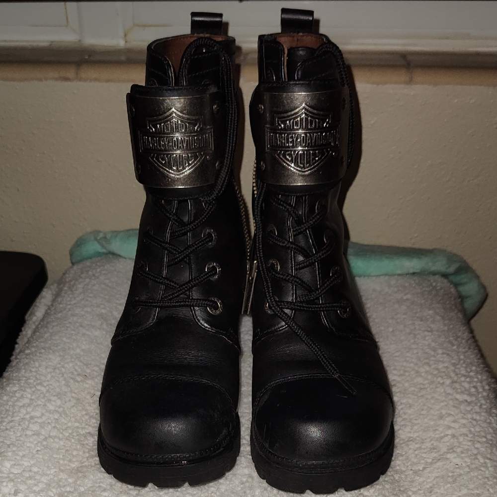 Harley-Davidson Black and Silver Leather Boots